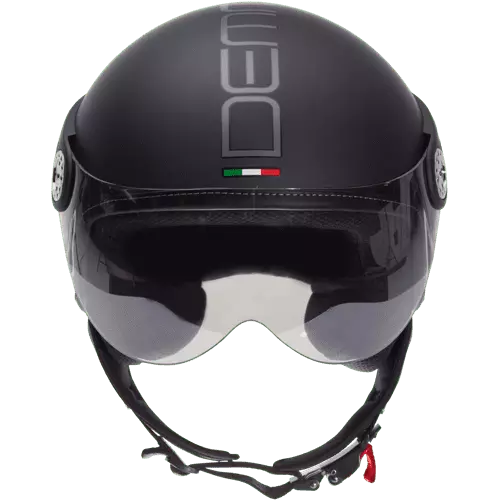 Demm-Fashion-glans-titanium-nieuw-helm-helmets-scooter-beon-zwart-mat-matzwart-voorkant